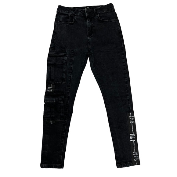 Zara Jeans Zara Mens Skinny Cargo Jeans Size 3 Black Pockets Graphic Lettering Poshmark